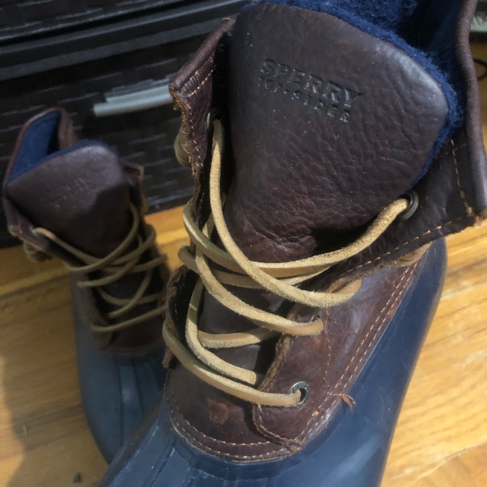 Navy Sperry duck boots